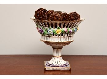 An Antique Porcelain Pedestal Bowl With Floral Motif And Cross Makers Mark
