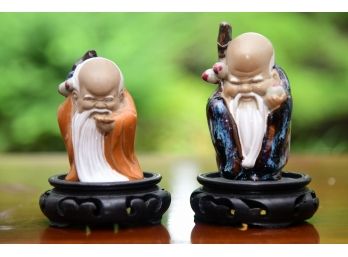 Pair Of Big Head Wise Men Figurines With Stands
