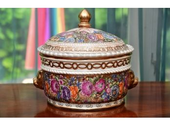 An Asian Rose Famile Covered Urn With Gold Tone Cat Handles