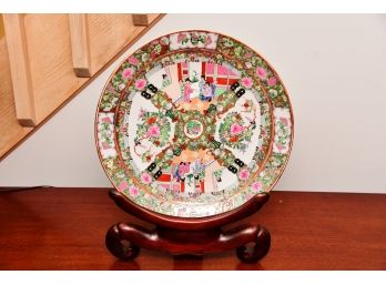 A Large Chinese Rose Medallion Plate With Stand