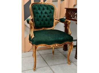 A Green Velvet With Gold Trim Side Chair