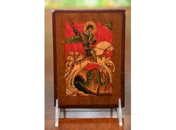 A St George Hand Painted Icon On Wooden Plaque