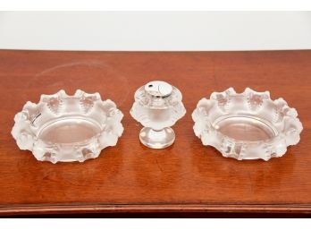 A Pair Of Lalique Cigar Ashtrays With Matching Lighter