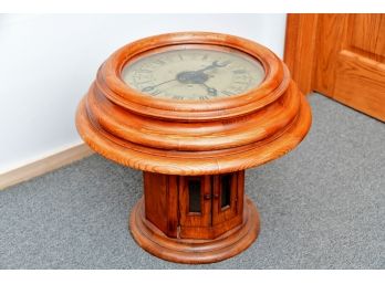 Large Oak Side Table Clock With Key