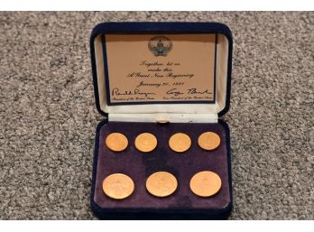 RONALD REAGAN & GEORGE BUSH Inaugural Button Set In Original Box 1981