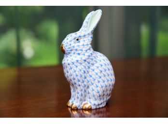 Herend Fishnet Porcelain Sitting Blue Rabbit