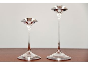 A Pair Of Kosta Boda Etched Signed Candlesticks