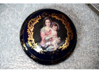 A Limoges Hand Painted Mother And Child Vanity Storage Box
