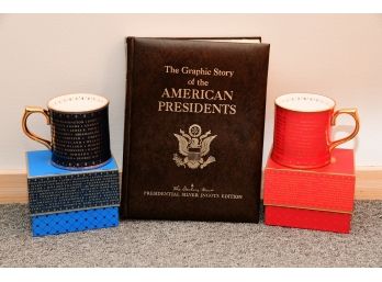 A Leatherbound American Presidents Book Including A Pair Of White House Collection Mugs