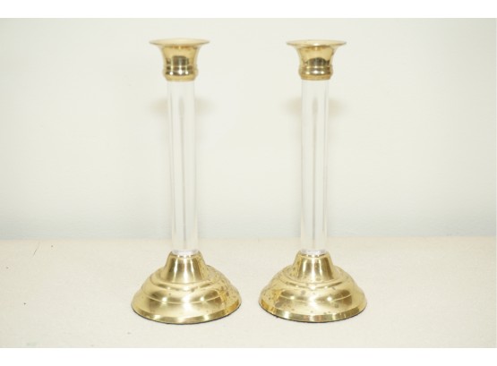 A Pair Of Matching Acrylic Candle Holders