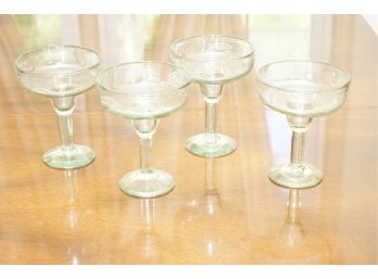 A Set Of Four Palm Tree Etched Margarita Glasses