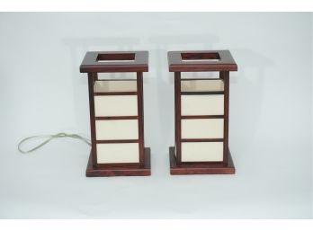 A Pair Of C.n. Burman Company Wood Framed Paper Shaded Lamps