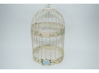 A White Metal Floral Decorative Bird Cage