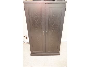 A Black Wood Cabinet With Hideaway Desk (contents Not Included)