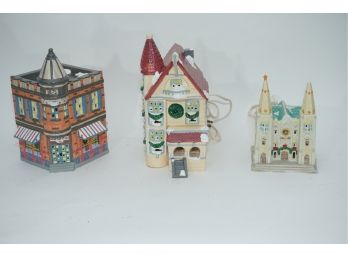 Lot Of Christmas Villages Including Saint Patrick's Cathedral 3 Pieces