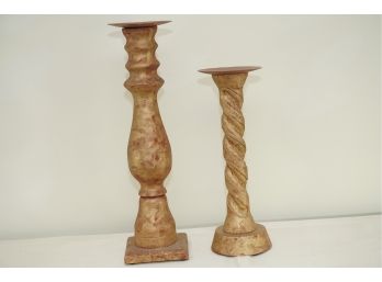 A Pair Of Wooden Gold Painted Decorative Candle Holders