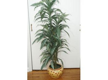 An Oriental Accent Floral Pot With Faux Plant