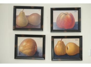 A Set Of 4 Framed Fruit Prints On Canvas Including #264 Pears, #202 Yellow Apple, #265 Red Apple, And #54 Pear