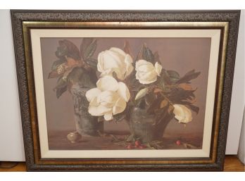 A Framed Print Of Magnolias With Crabapples