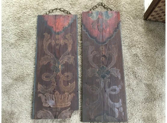 Pair Of Handpainted Wood Panels From A Gold Coast Estate