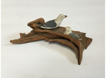 Two Seagulls On Wood