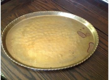 Large Brass Round Serving Tray With Grapevine Design
