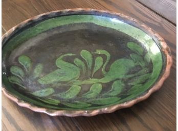 Oval Pottery Platter With Swans