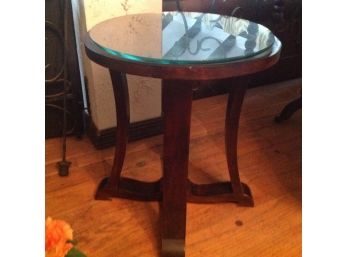 Round Wood Side Table With Glass Top