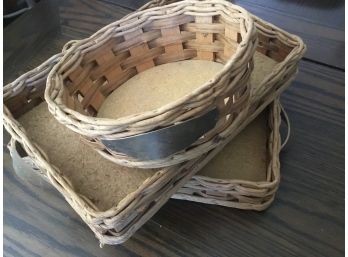 Set Of Three Baskets With Leather Handles Made For Pyrex