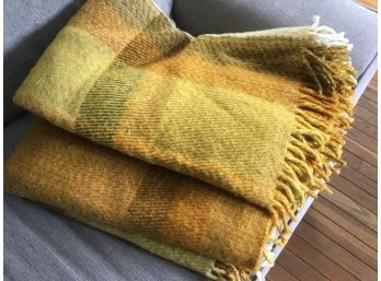 Pair Of Wool Blend Blankets With Fringes
