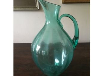 Large Green Tinted Glass Water Pitcher