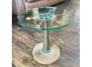 Ship Rope & Wheel Side Glass Table