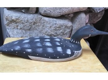 A Hand Painted Spotted Decoy Wooden Duck 21 Inches