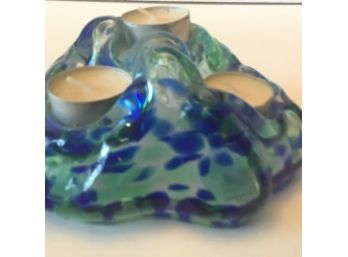 SEA Of Sweden Handmade Blue Glass Three Votive Holder