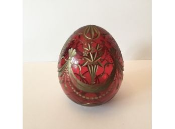 Beautiful Red & Gold Egg Russia St. Petersburg Hand Work