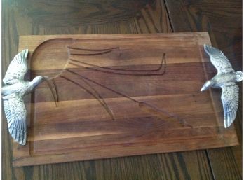 Wood Serving Platter With Metal Duck Handles