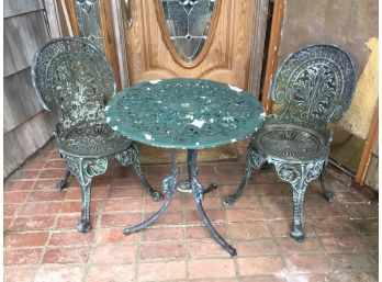 Vintage Patio Garden Metal Table With Two Chairs
