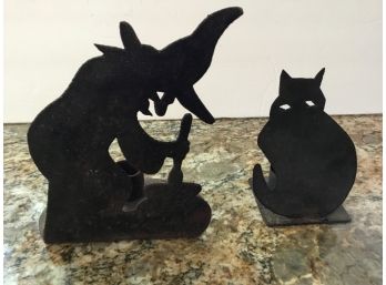 Witch & Cat Black Metal Candle Holders