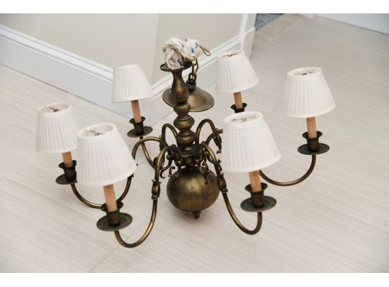 Brass 6 Light Chandelier With Shades