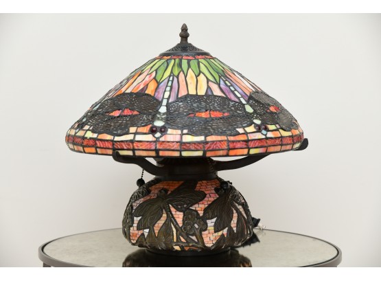 Vintage 'Stained Glass Style' Resin Shade Dragonfly Lamp