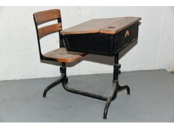 Vintage Wooden Students Desk And Chair