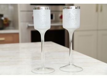 Pair Of Frosted Glass Tea Light Holders