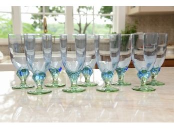 Group Of 9 Blue & Green Water Glasses By Rocco Bormioli