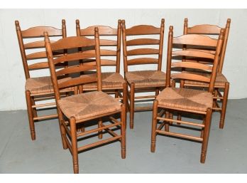 Set Of 6 Ladder Back Pine Rush Chairs