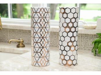 Pair Of Geometric Decorated Ceramic Vases