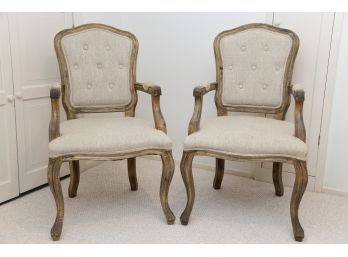 Pair Of Linen Upholstered Arm Chairs