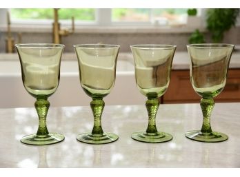 Group Of 4 Green Wine Glasses