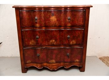 Mahogany Toned Finish With Flora Painted 3 Drawer Dresser