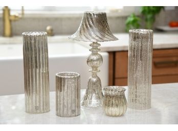 Collection Of  Acid Finish Glass Tea Light Pilars And Holders