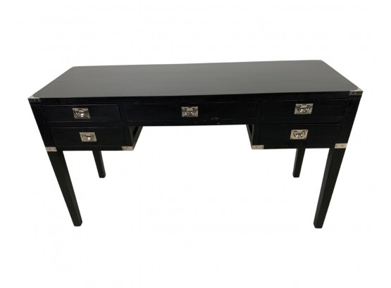 A Black Modern Desk With Campaign Style Hardware